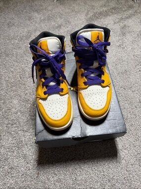 Jordan Yellow, Purple & White High-Top Sneakers